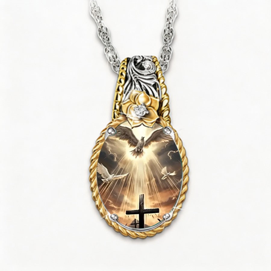 Cross & Dove Floral Pendant Necklace
