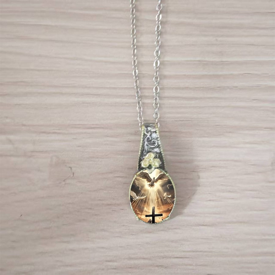 Cross & Dove Floral Pendant Necklace