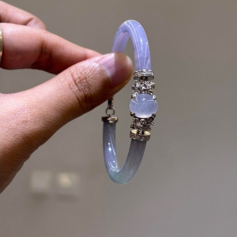 Chalcedony Hinged Bangle Bracelet