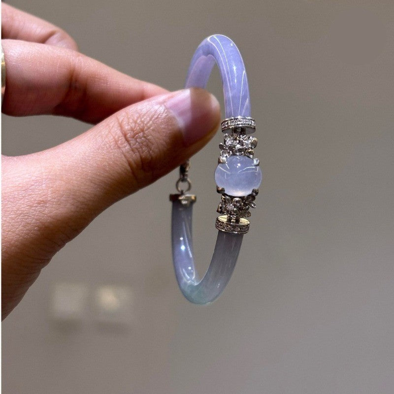 Chalcedony Hinged Bangle Bracelet