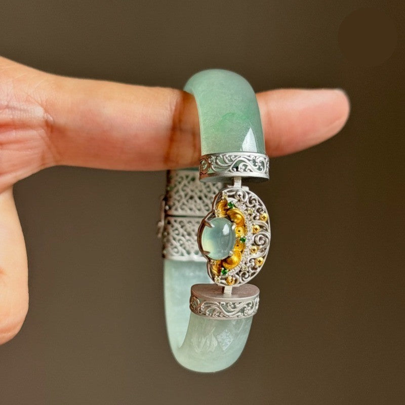 Chalcedony Hinged Bangle Bracelet
