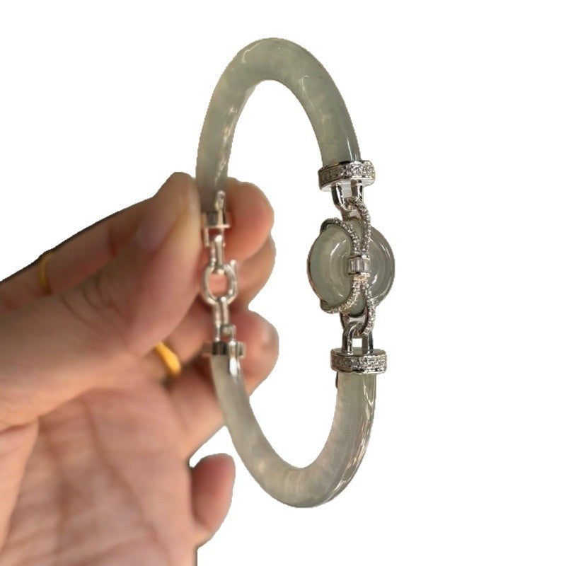Chalcedony Hinged Bangle Bracelet