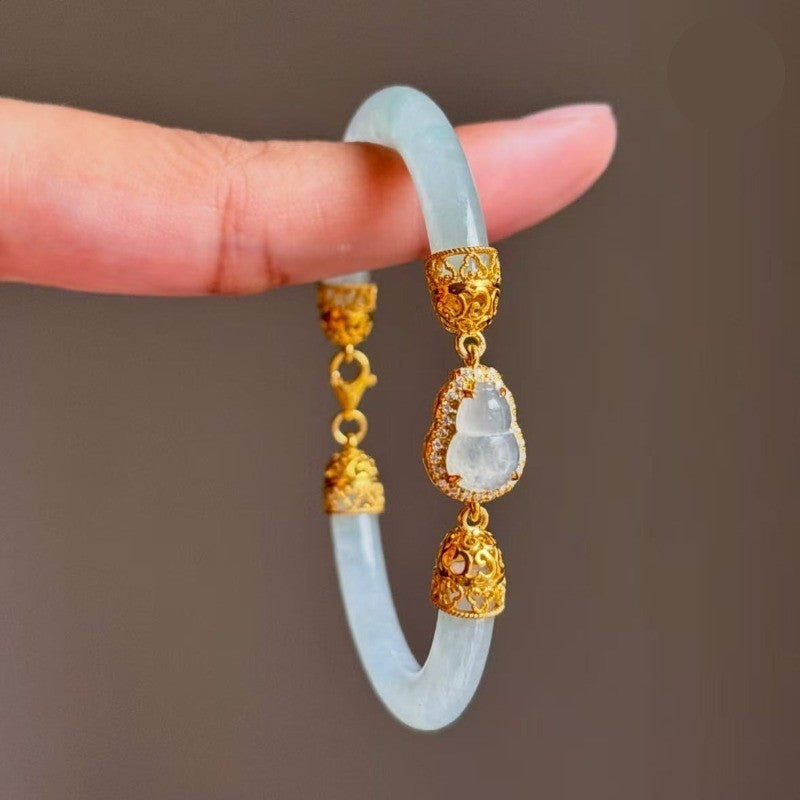 Chalcedony Hinged Bangle Bracelet