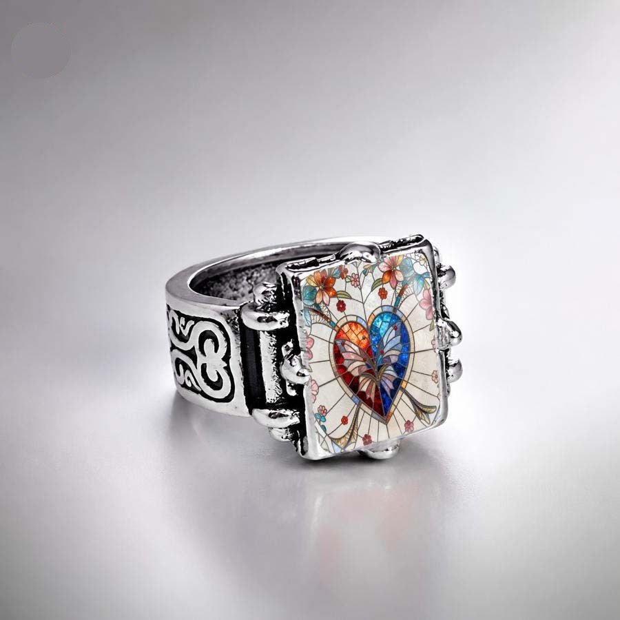 Stained Glass Floral Heart Ring