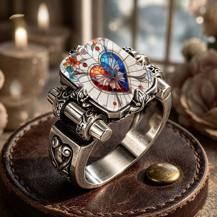 Stained Glass Floral Heart Ring