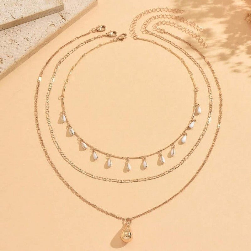 3pc Water Drop Pearl Layered Necklace Set