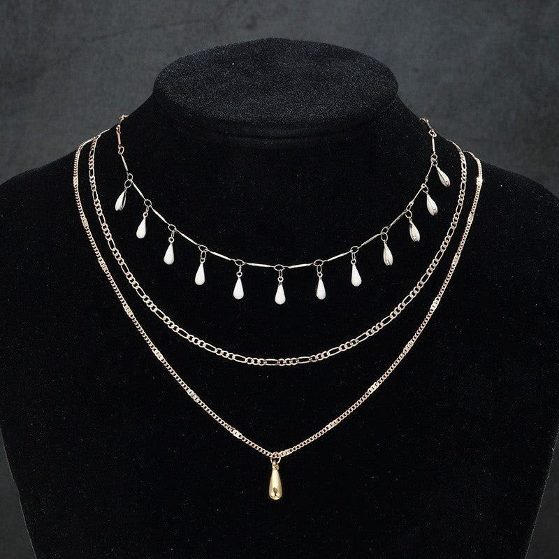 3pc Water Drop Pearl Layered Necklace Set