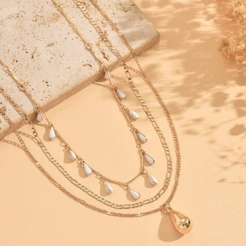 3pc Water Drop Pearl Layered Necklace Set