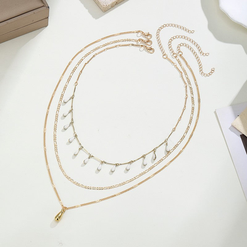 3pc Water Drop Pearl Layered Necklace Set
