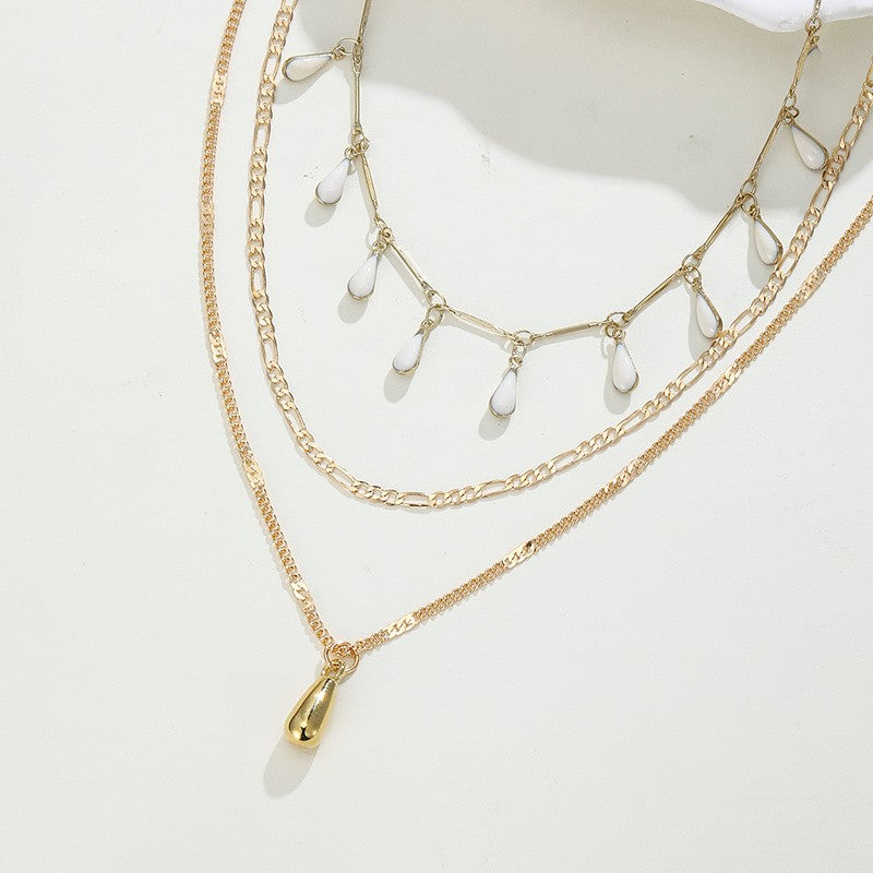 3pc Water Drop Pearl Layered Necklace Set