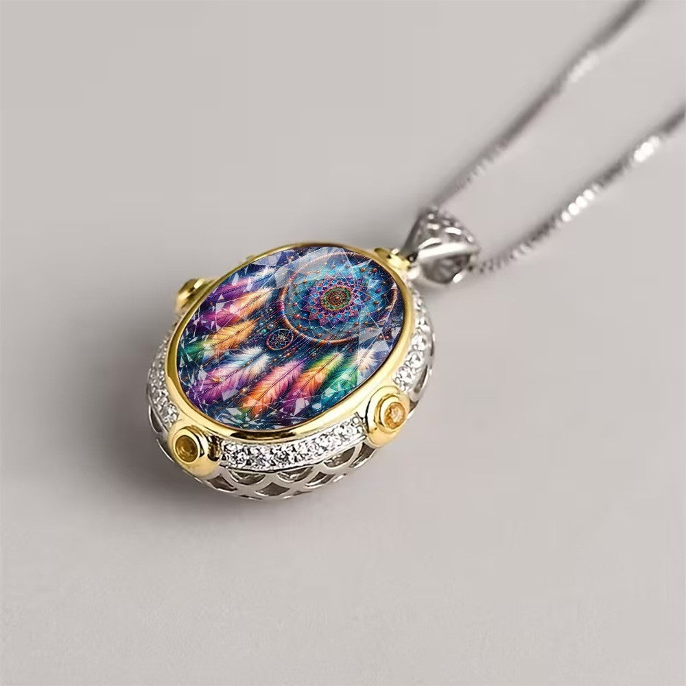 Colorful Dreamcatcher Oval Necklace