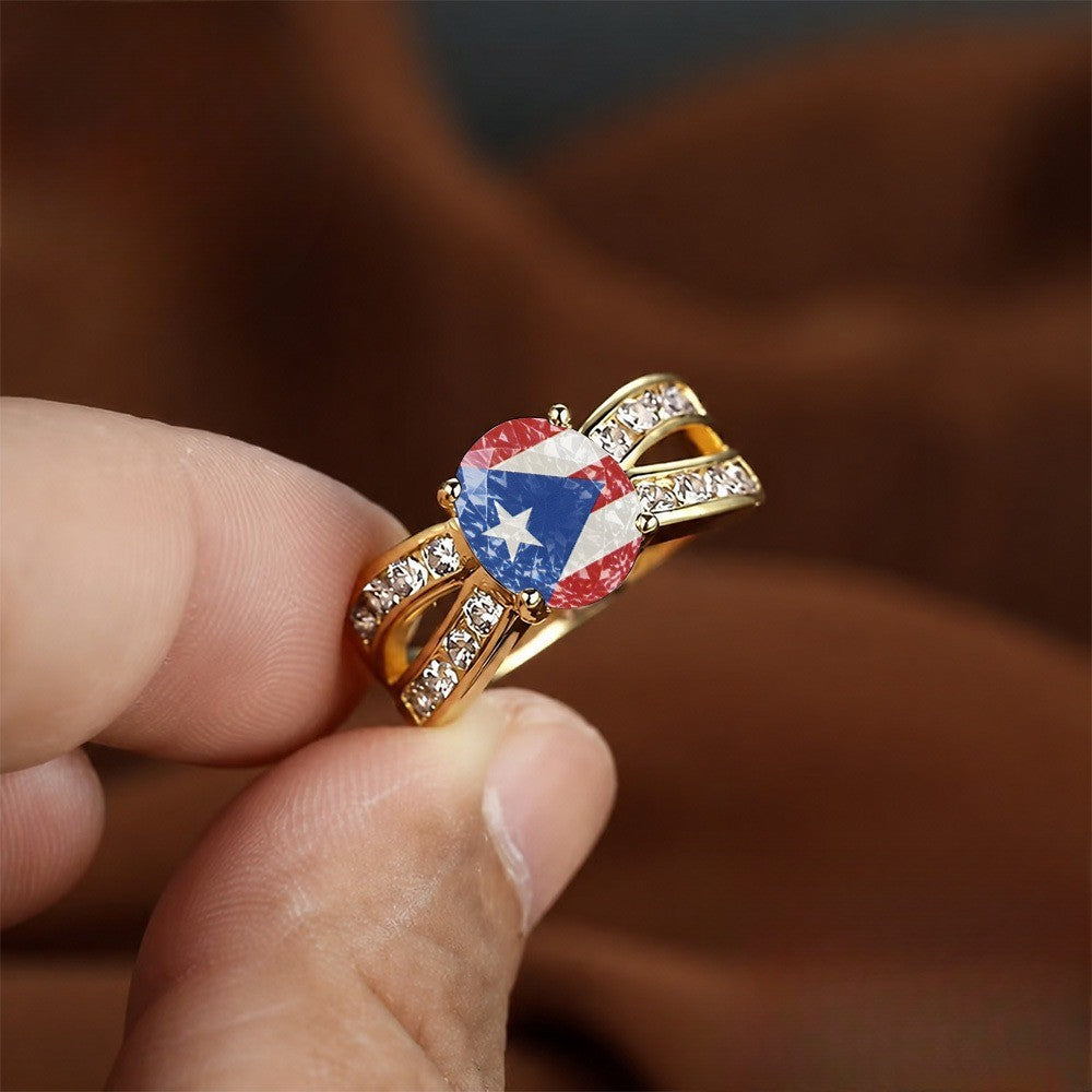 Puerto Rican Flag Crystal Split Band Ring