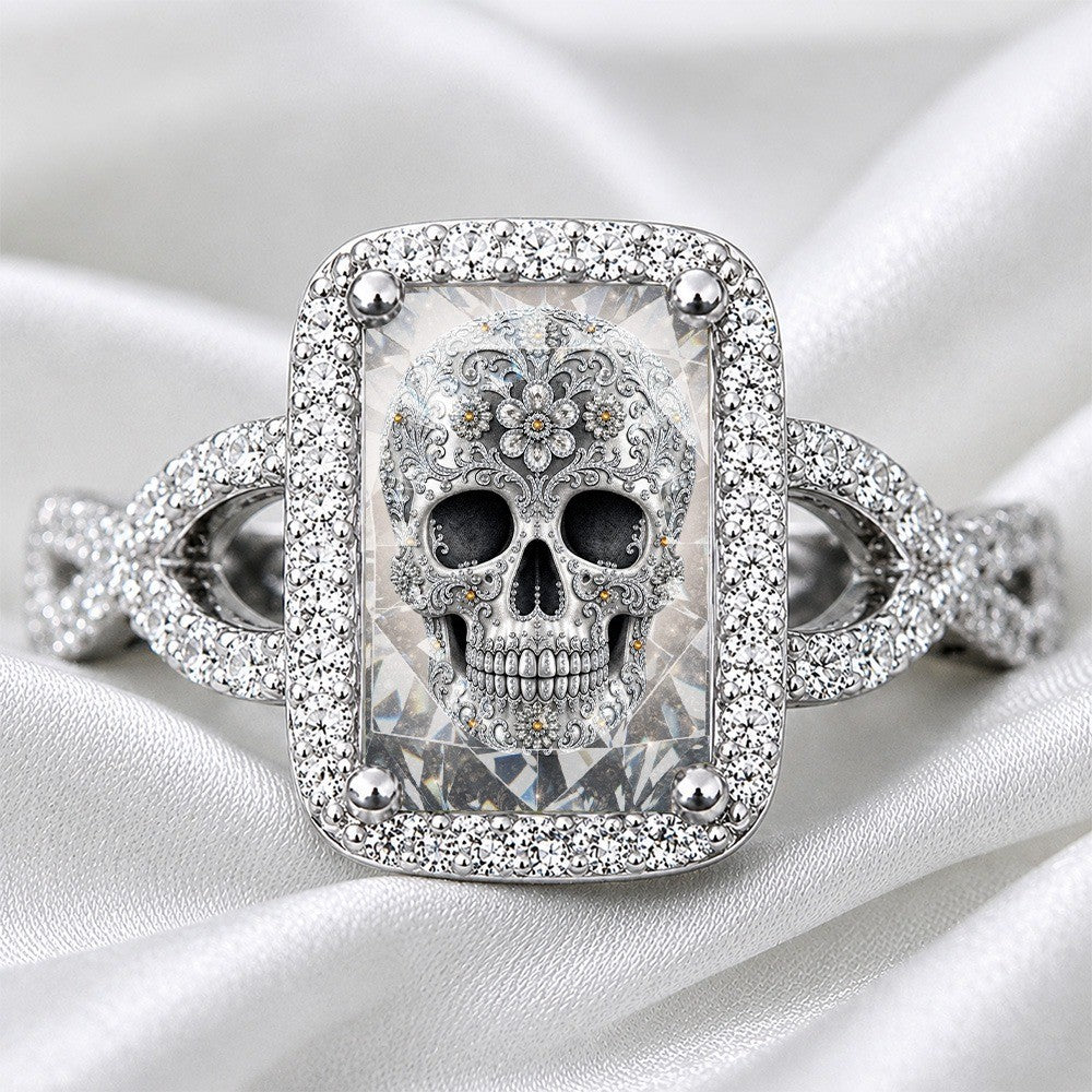 Square Crystal Skull Ring