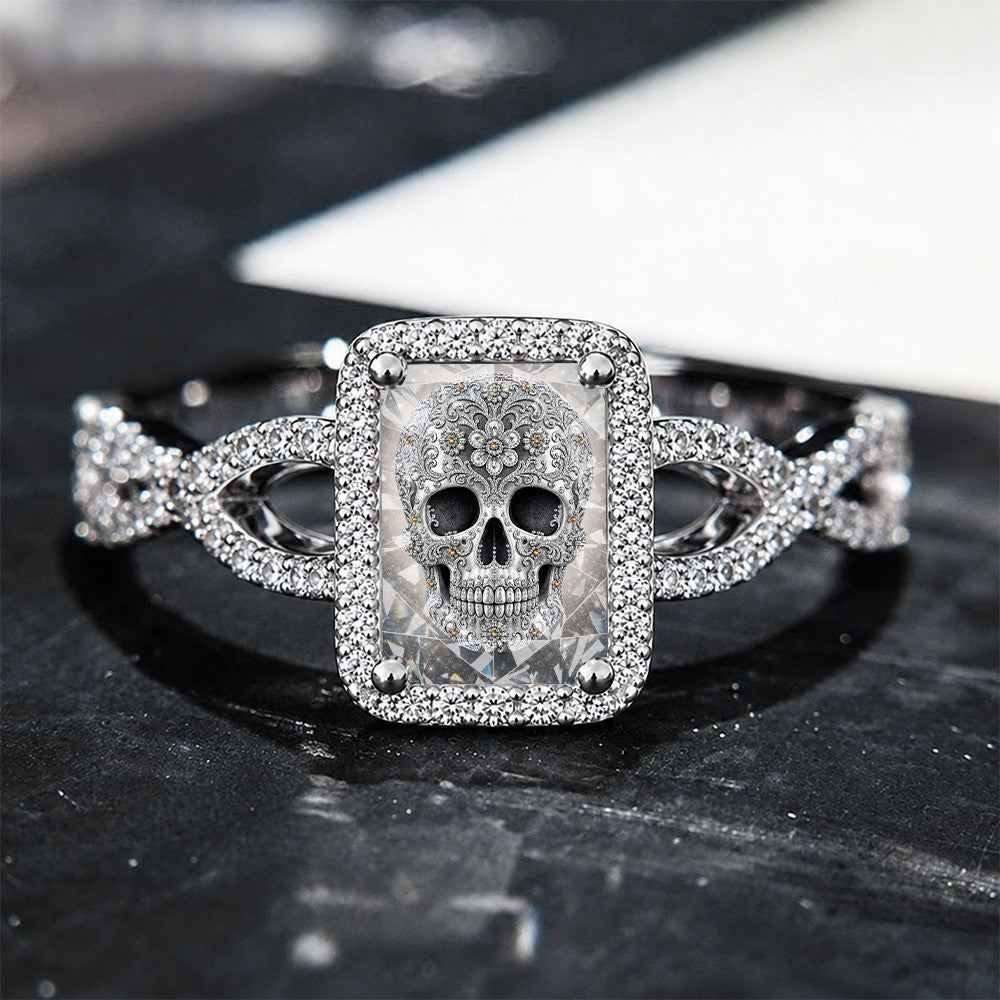 Square Crystal Skull Ring