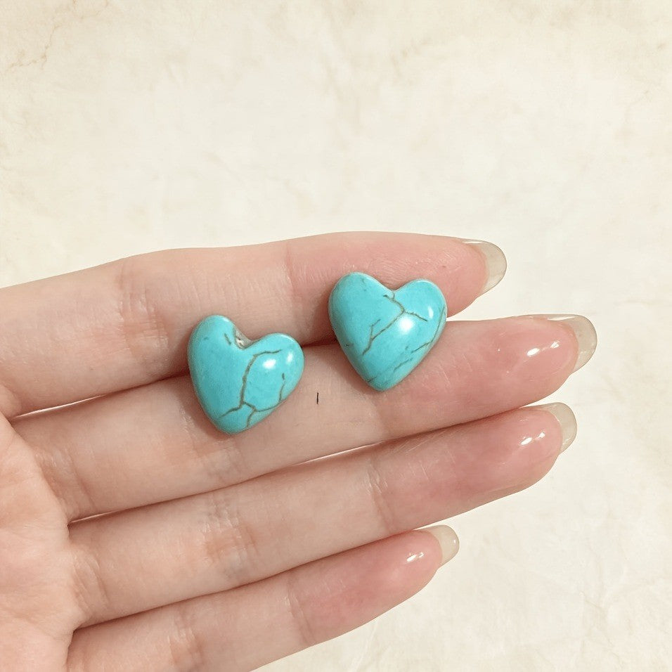 Synthetic Turquoise Heart Stud Earrings