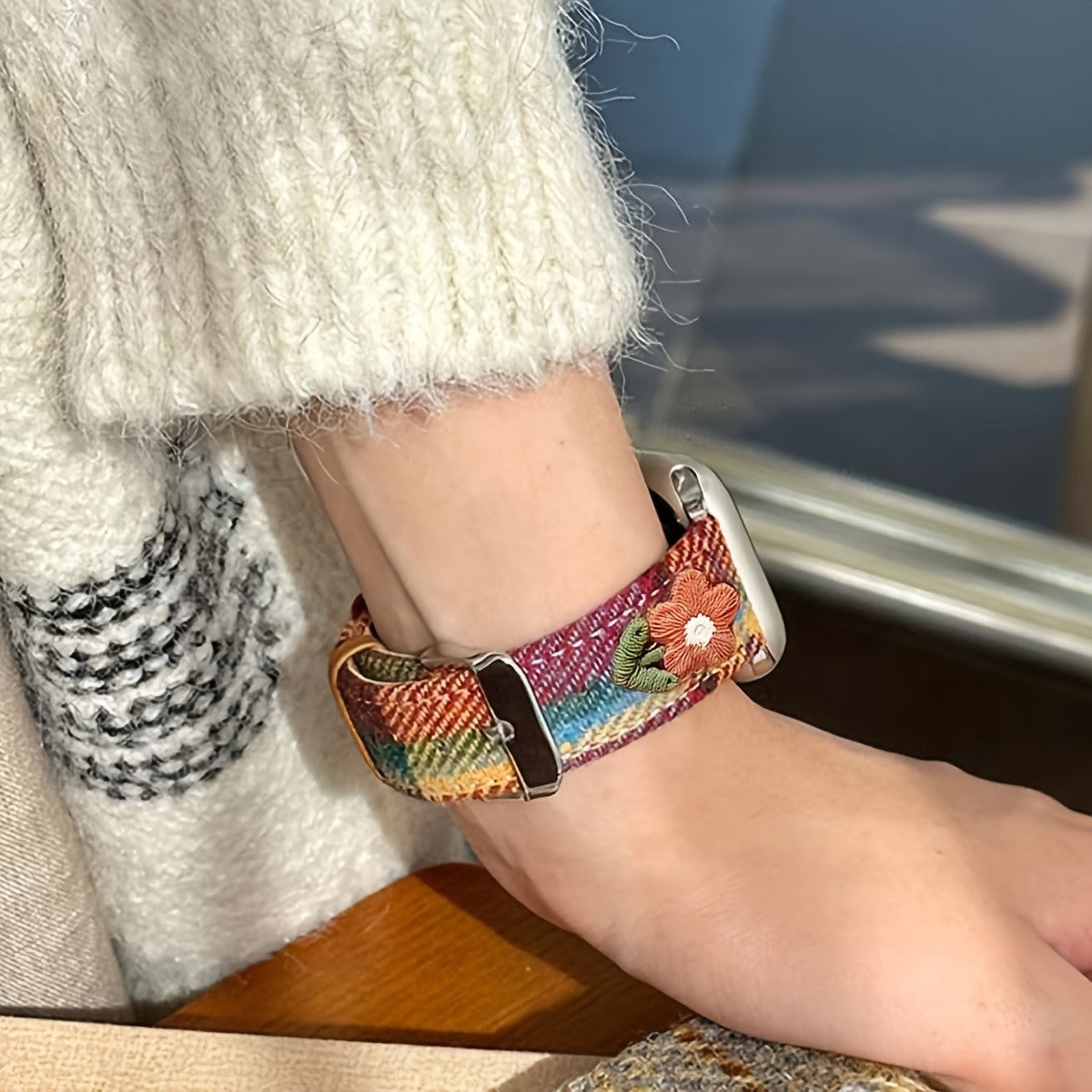 Embroidered Floral Plaid Watch Band