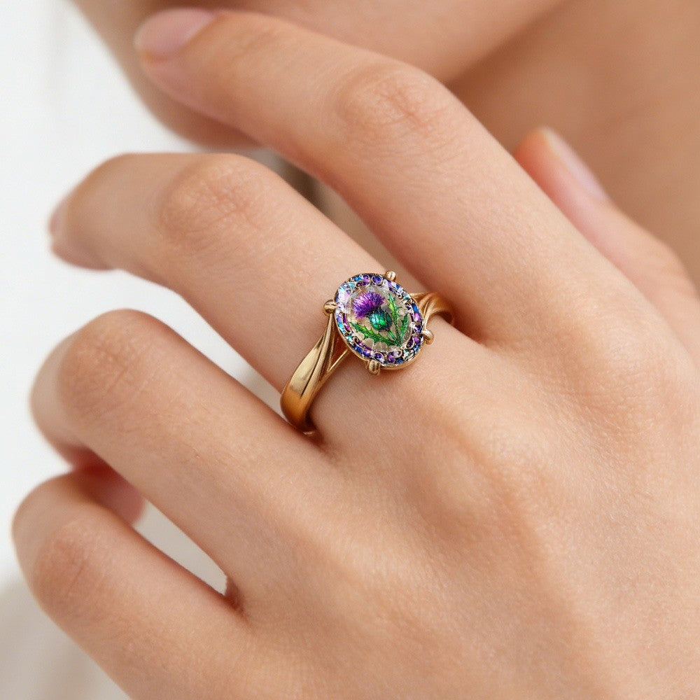 Thistle Floral Oval Ring