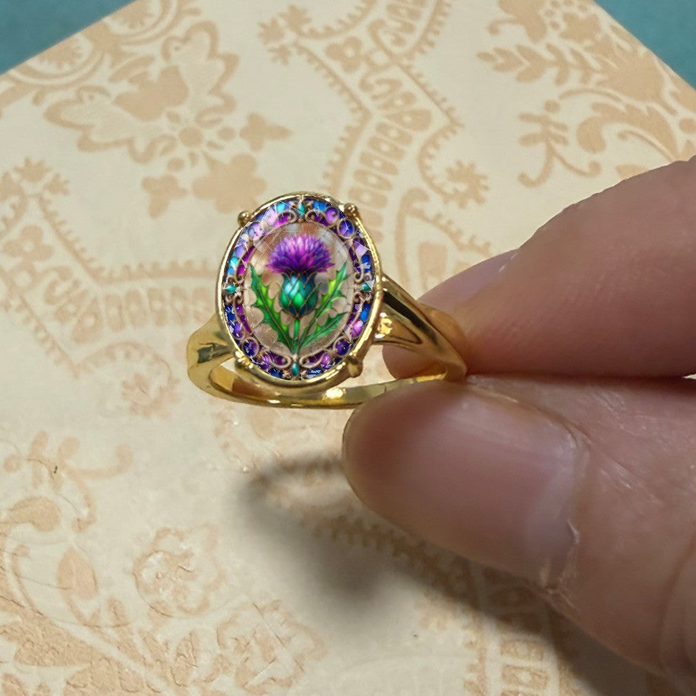 Thistle Floral Oval Ring