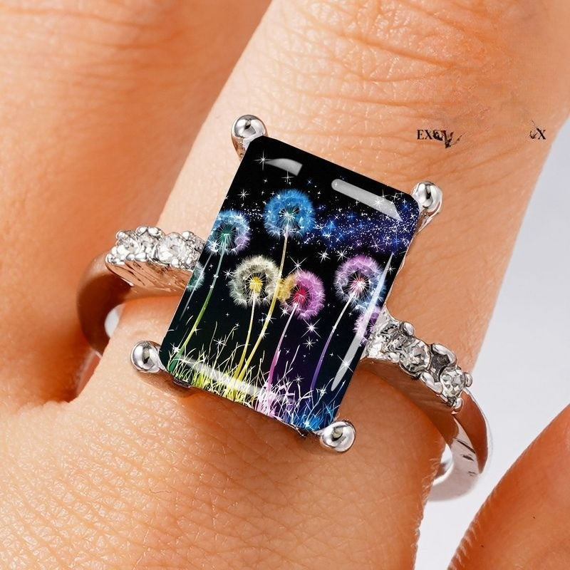 Colorful Dandelion Rectangle Ring