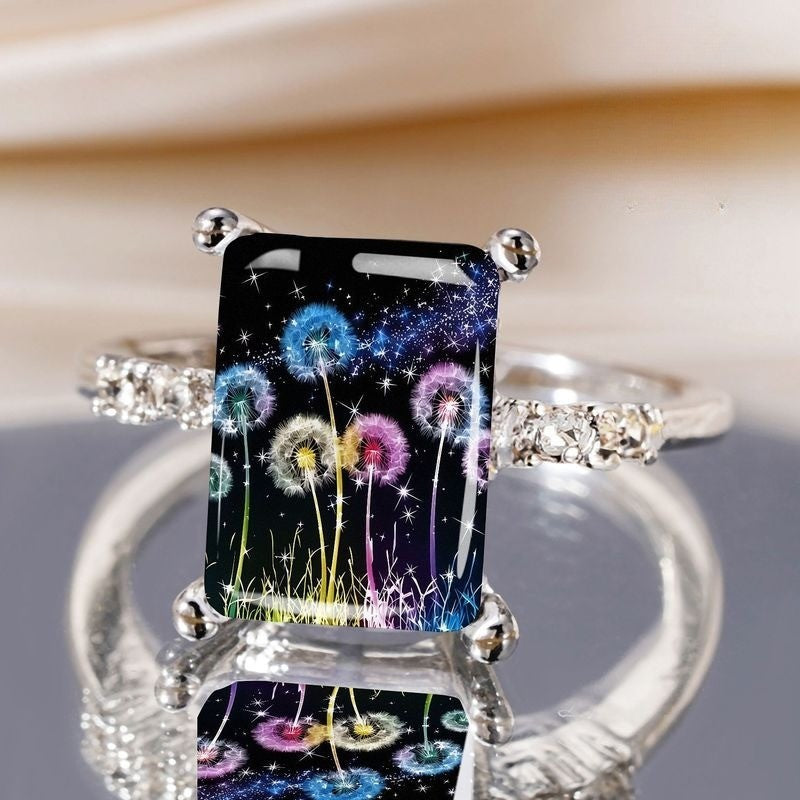 Colorful Dandelion Rectangle Ring