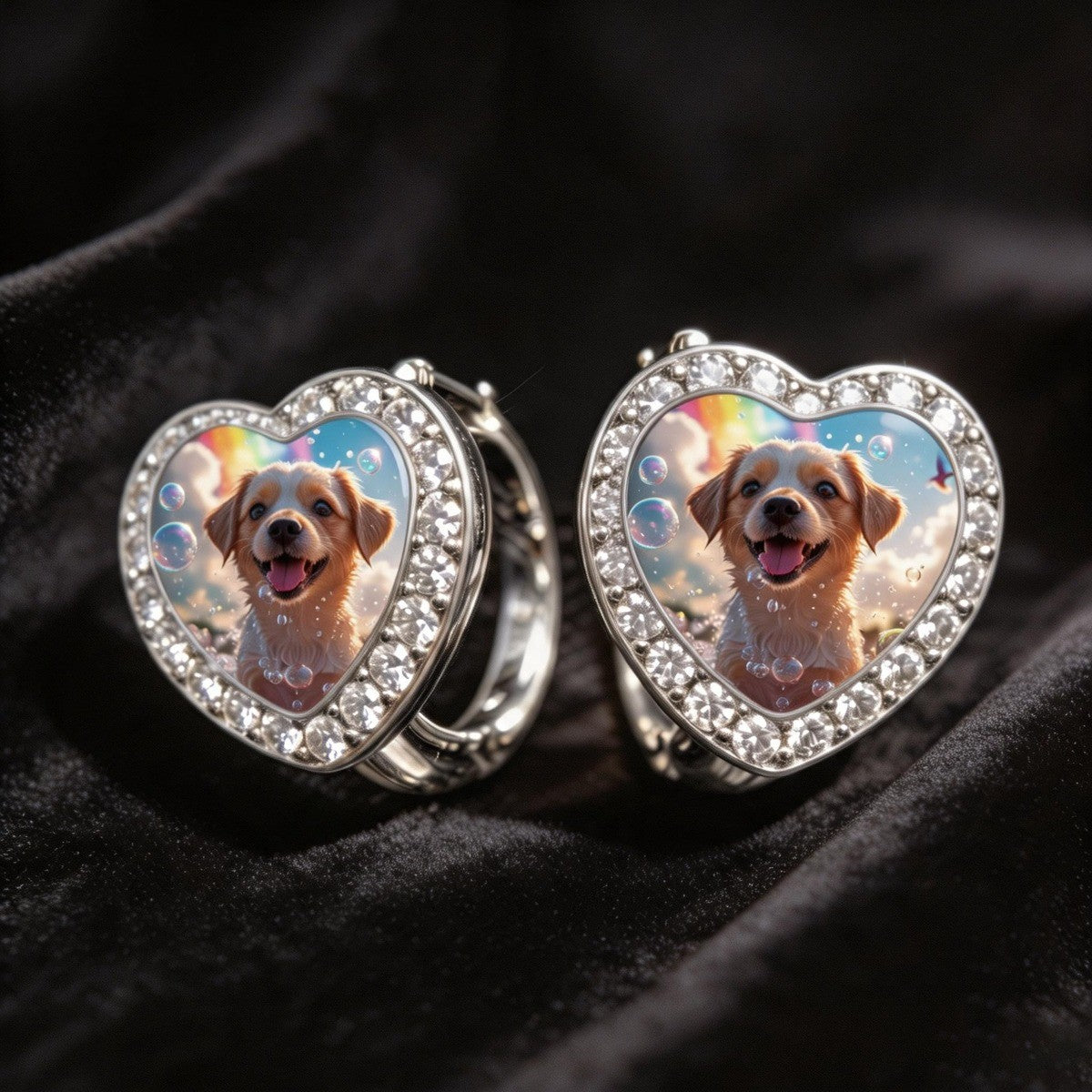 Puppy Rainbow Heart Hoop Earrings