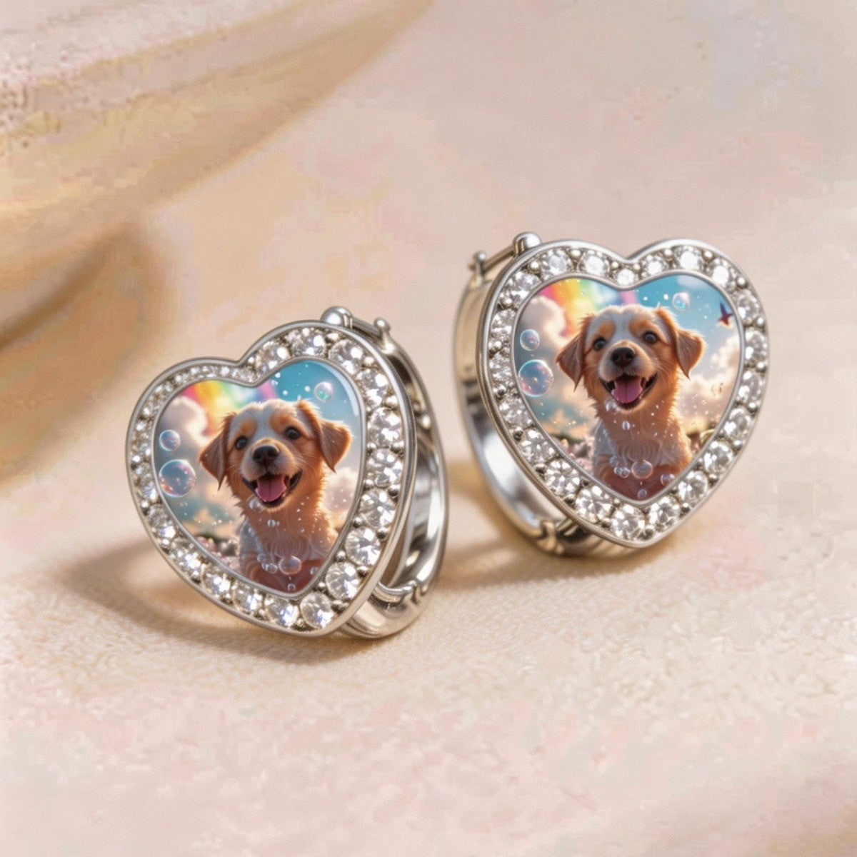Puppy Rainbow Heart Hoop Earrings