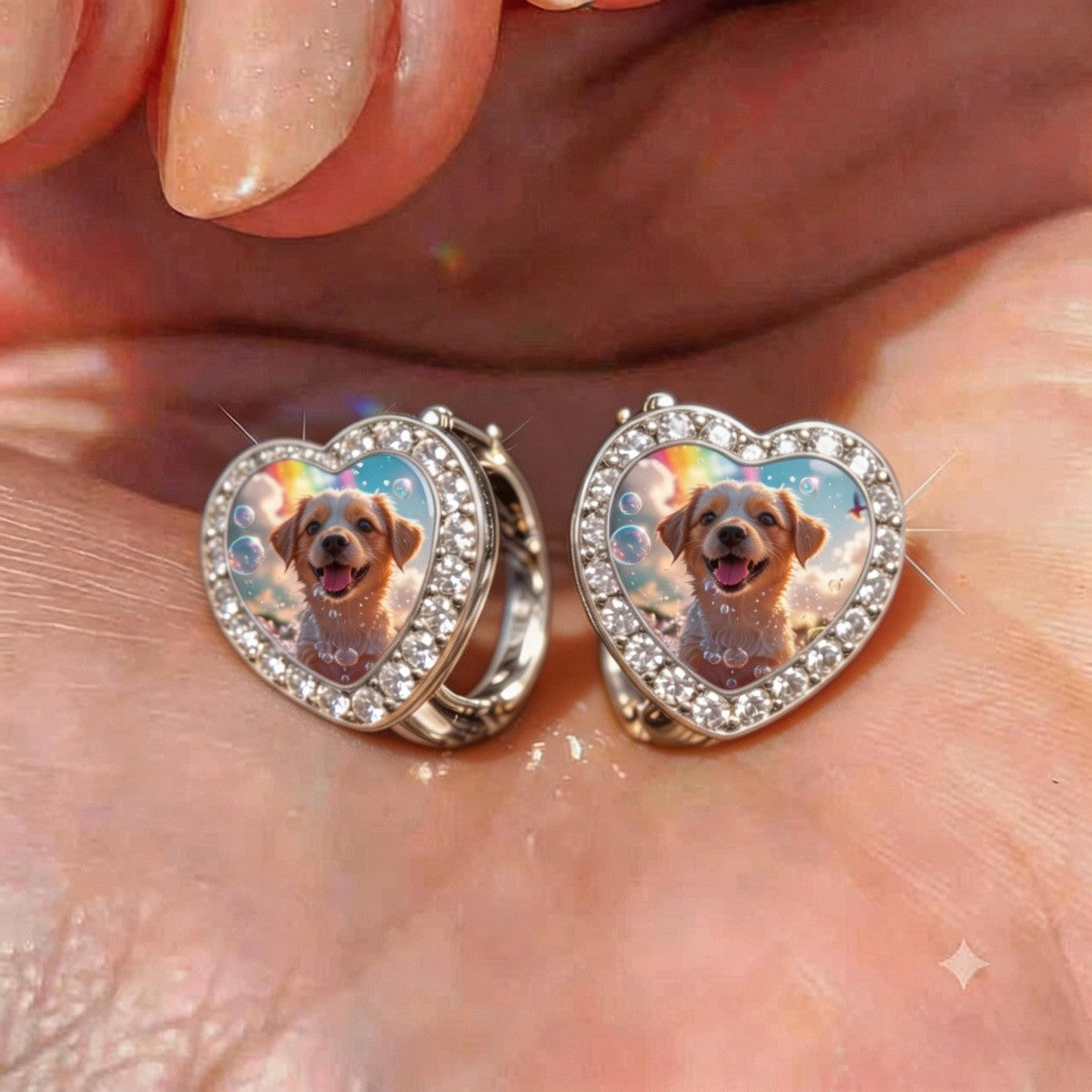 Puppy Rainbow Heart Hoop Earrings