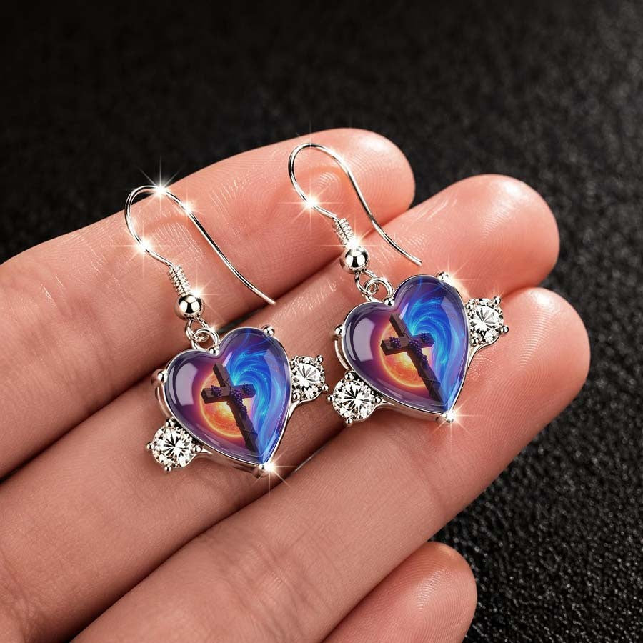 Swirl Cross Heart Drop Earrings