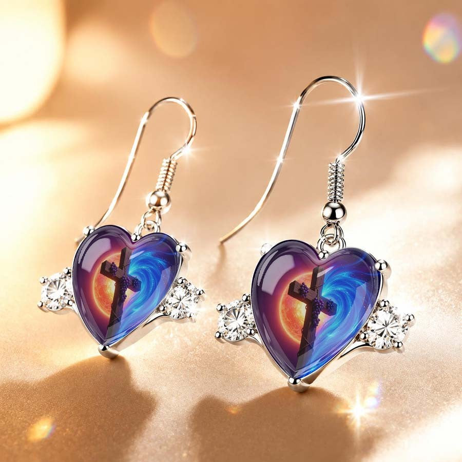 Swirl Cross Heart Drop Earrings