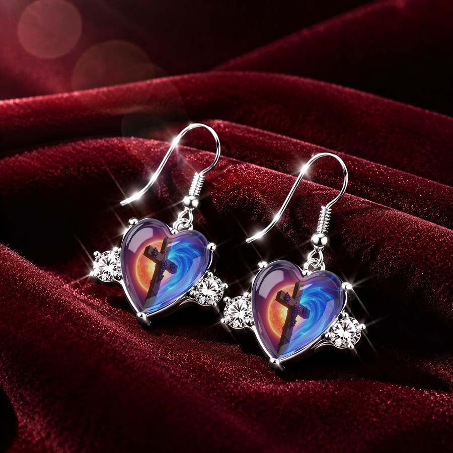 Swirl Cross Heart Drop Earrings