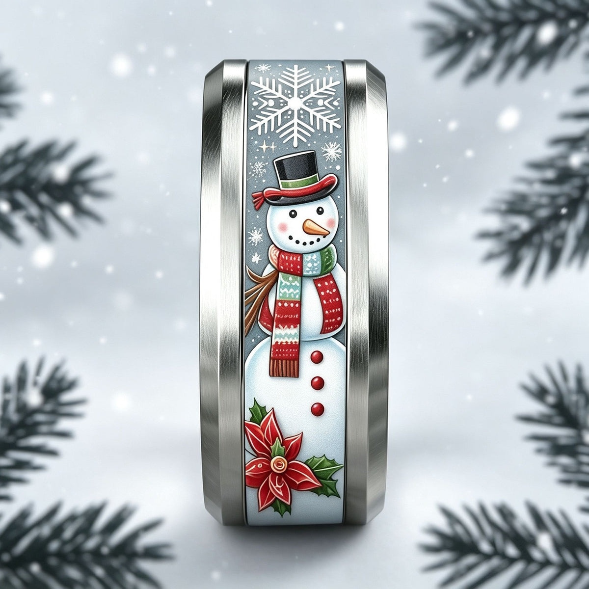 Snowman & Poinsettia Holiday Ring