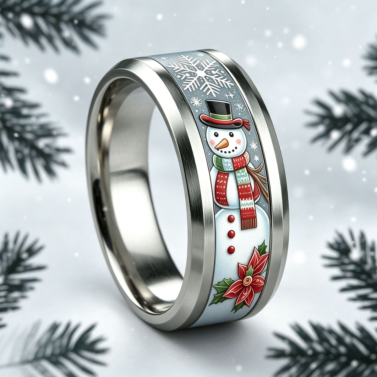 Snowman & Poinsettia Holiday Ring