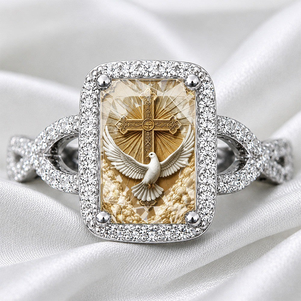 Dove & Cross Square Ring
