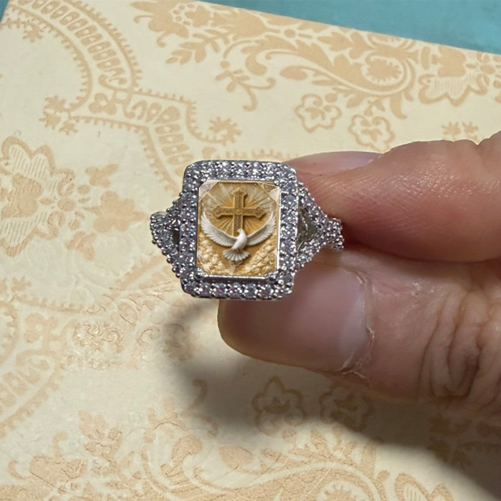 Dove & Cross Square Ring