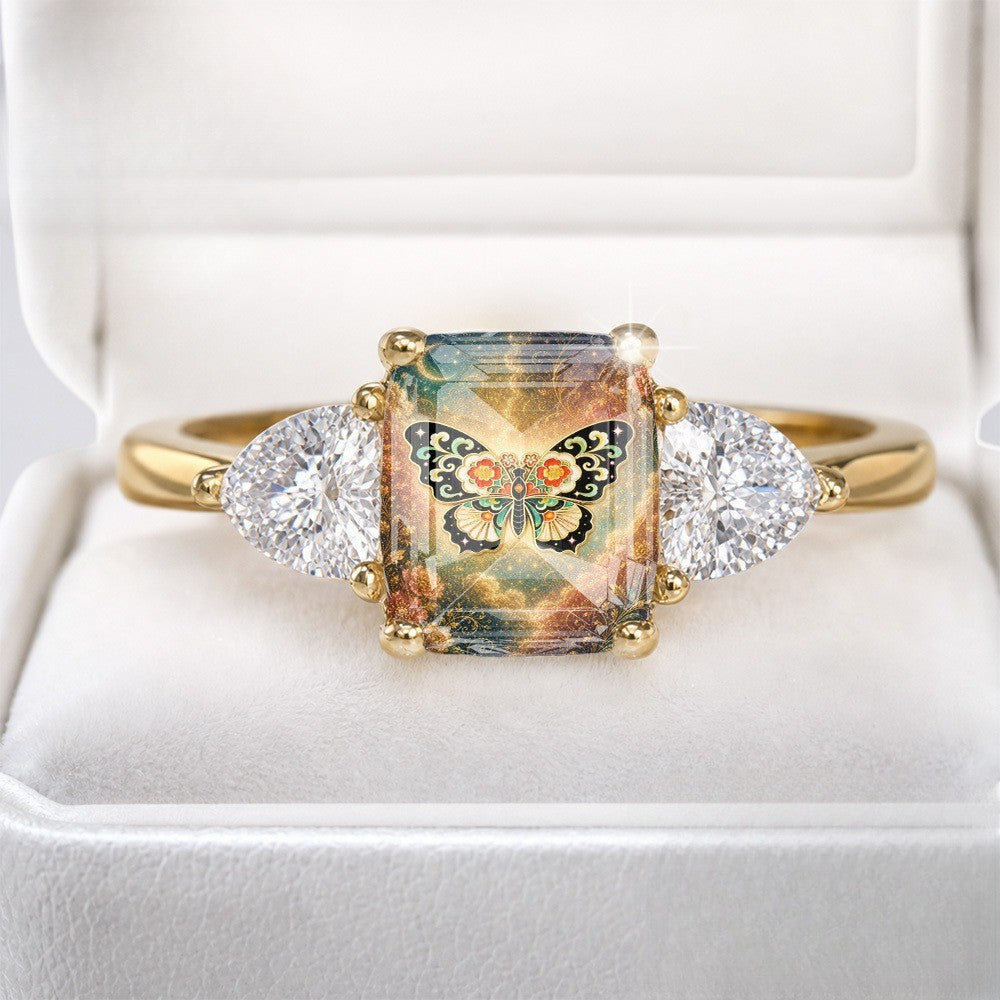 Butterfly & Starry Sky Three-Stone Ring