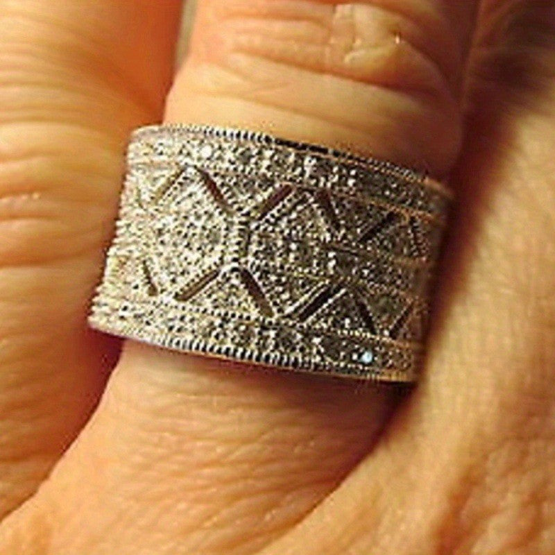 Vintage Filigree Zircon Wide Band Ring