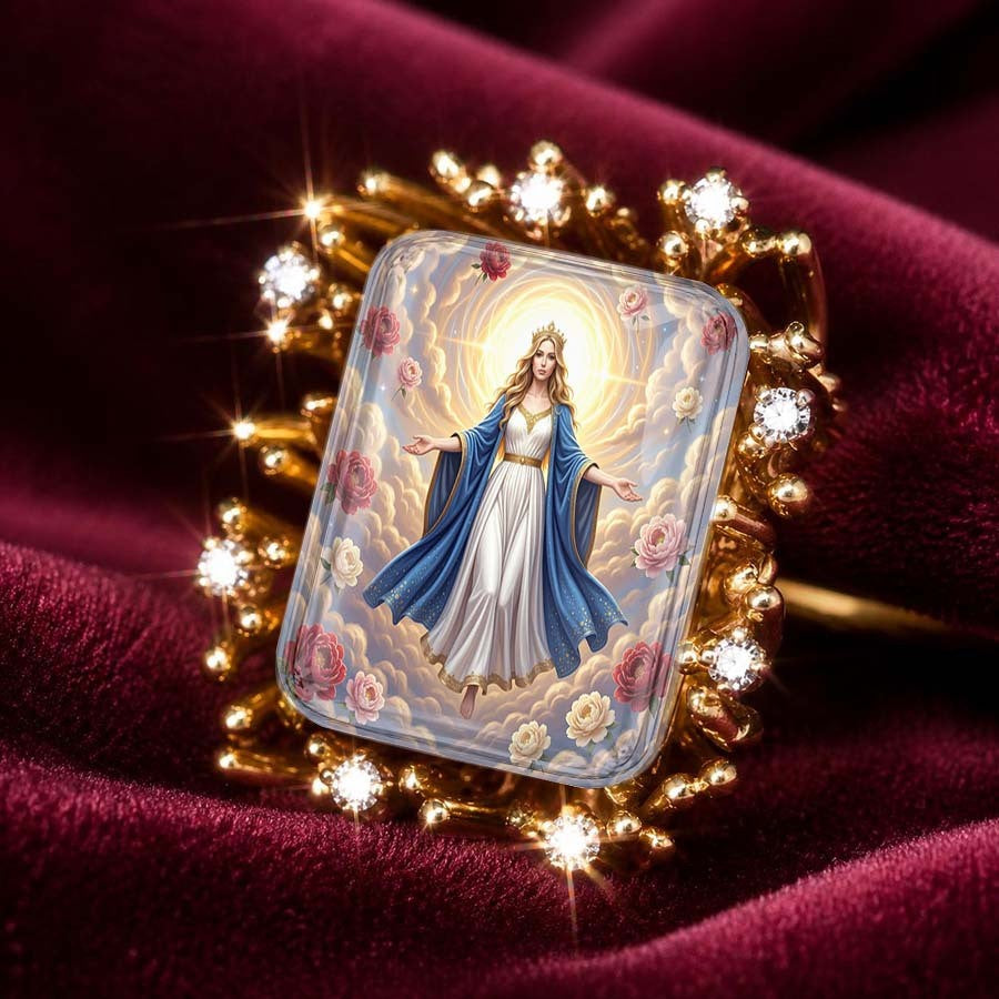 Radiant Virgin Mary Square Ring