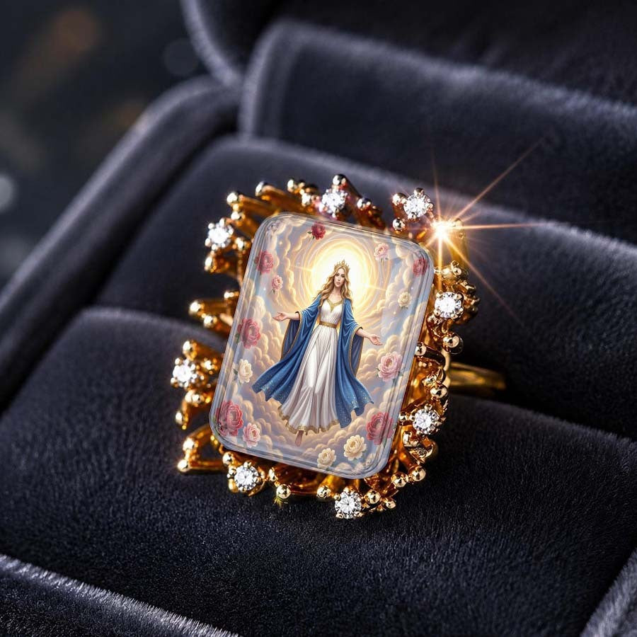 Radiant Virgin Mary Square Ring