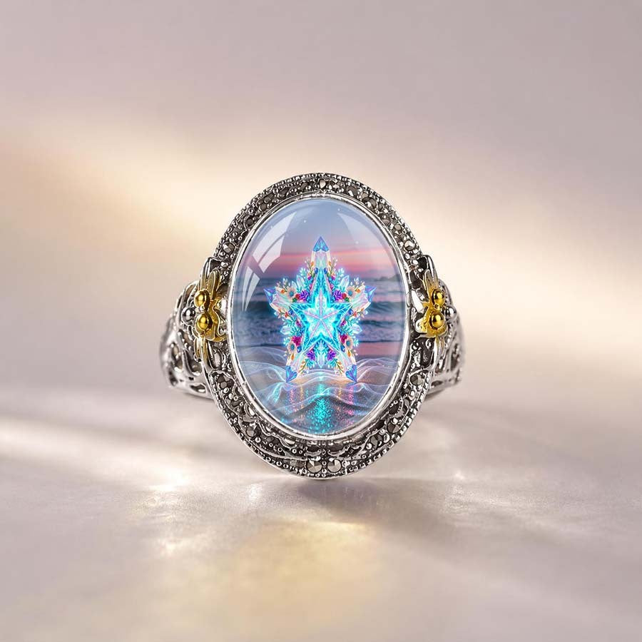 Iridescent Snowflake Dome Ring
