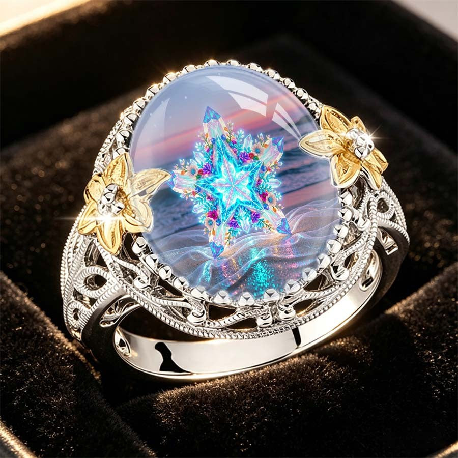 Iridescent Snowflake Dome Ring