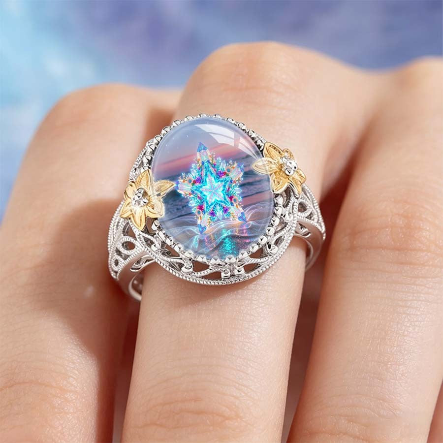 Iridescent Snowflake Dome Ring