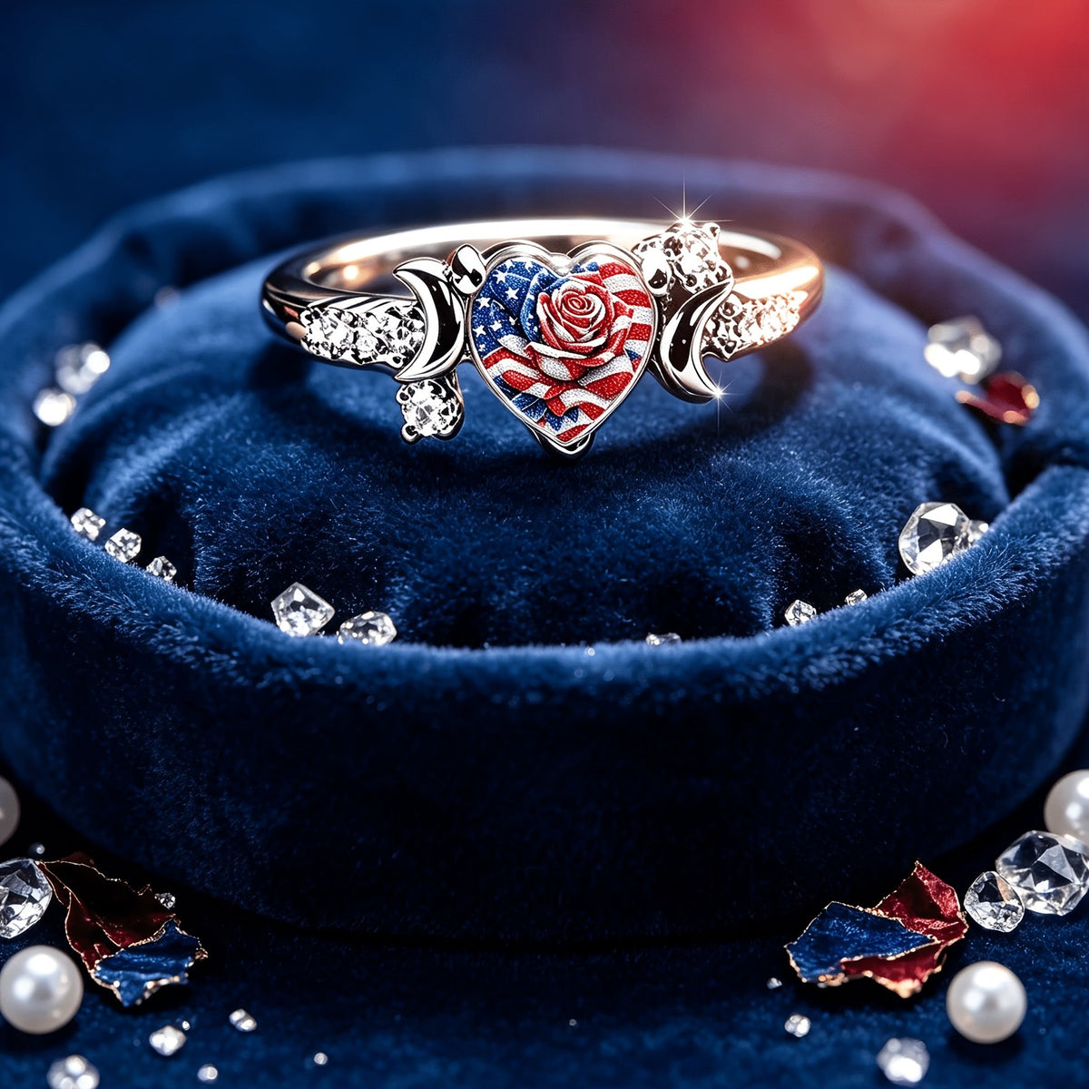 Patriotic Rose Heart Ring