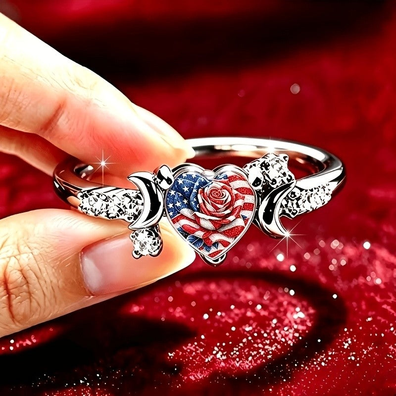 Patriotic Rose Heart Ring