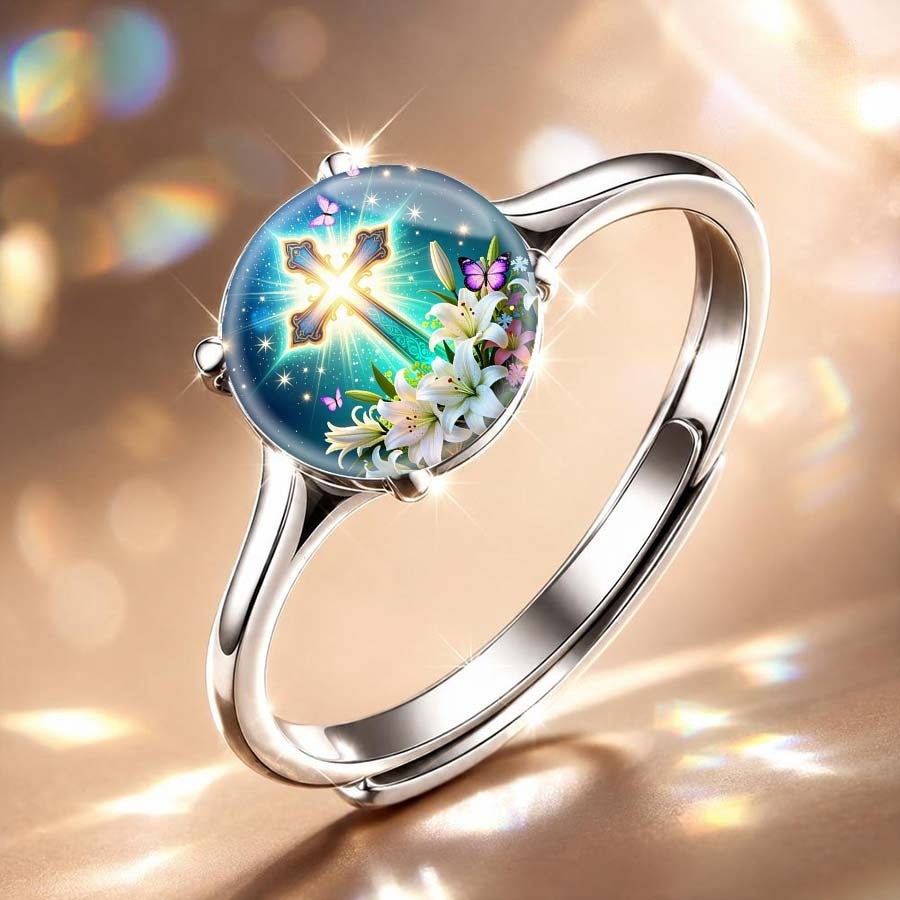 Cross & Lily Floral Ring