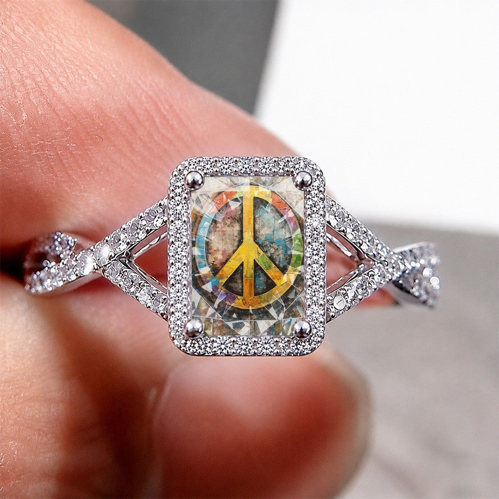 Rainbow Peace Sign Square Ring