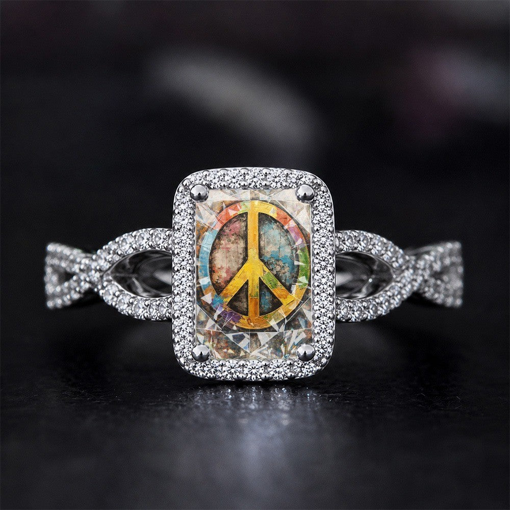 Rainbow Peace Sign Square Ring