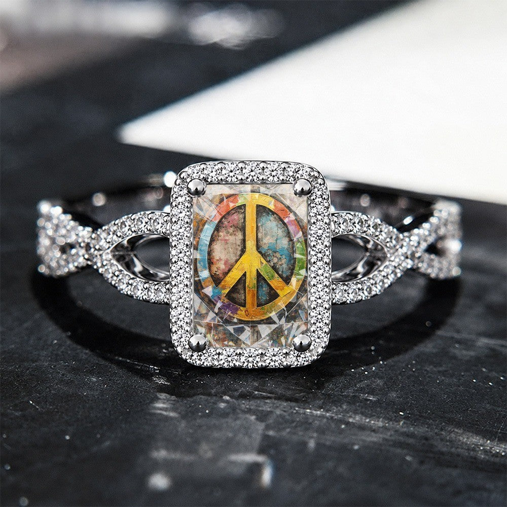 Rainbow Peace Sign Square Ring