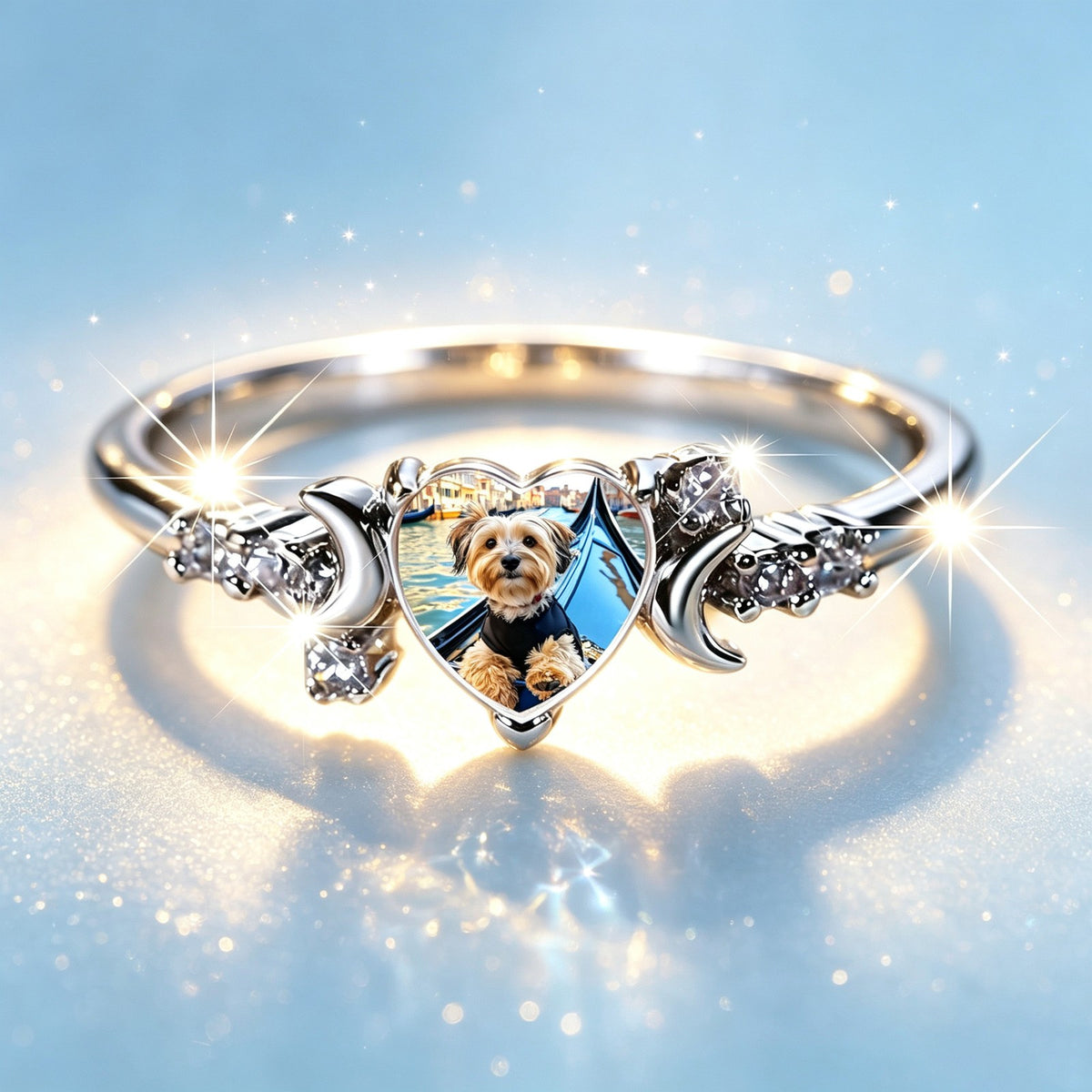 Yorkie Portrait Heart & Moon Ring