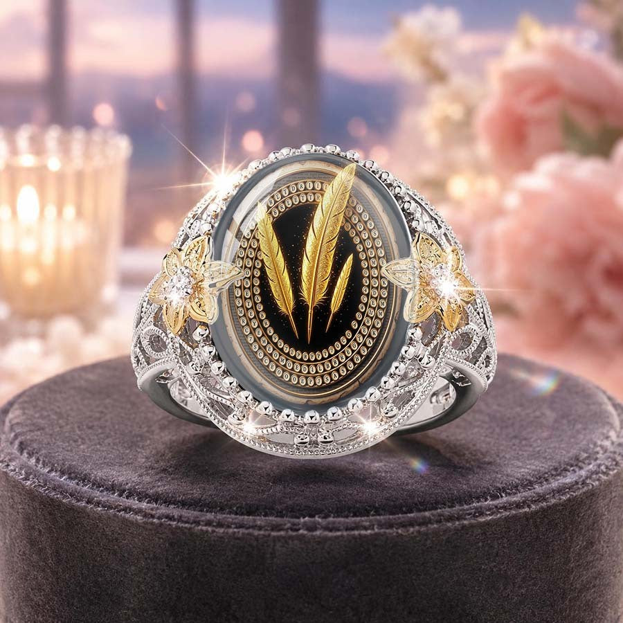 Golden Feather Floral Ring
