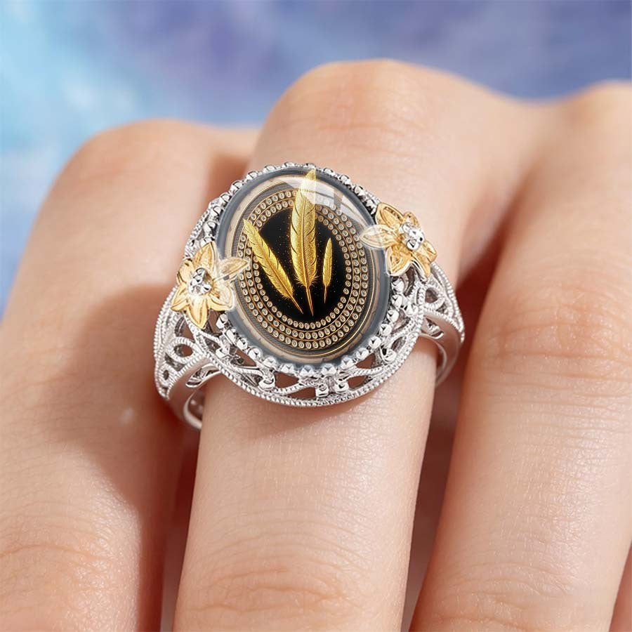 Golden Feather Floral Ring